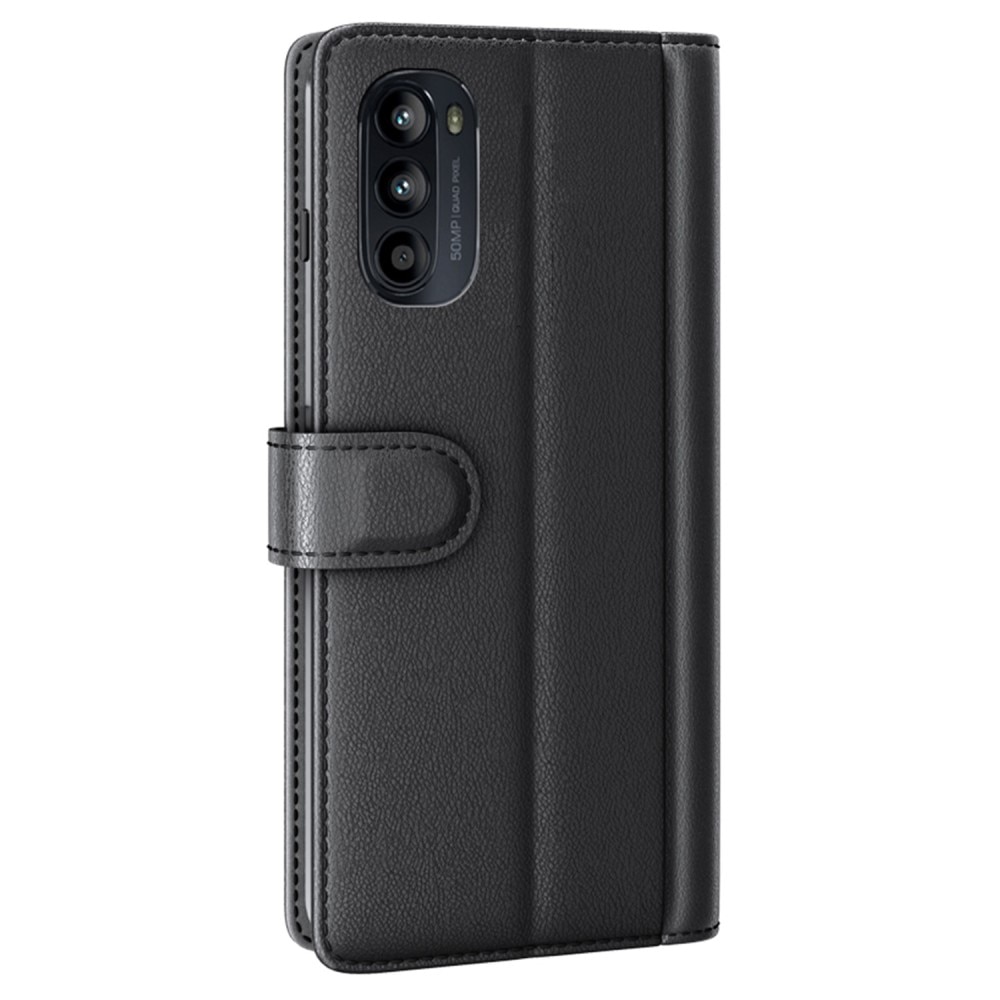 Motorola Moto G52/G82 Plånboksfodral i Äkta Läder, svart