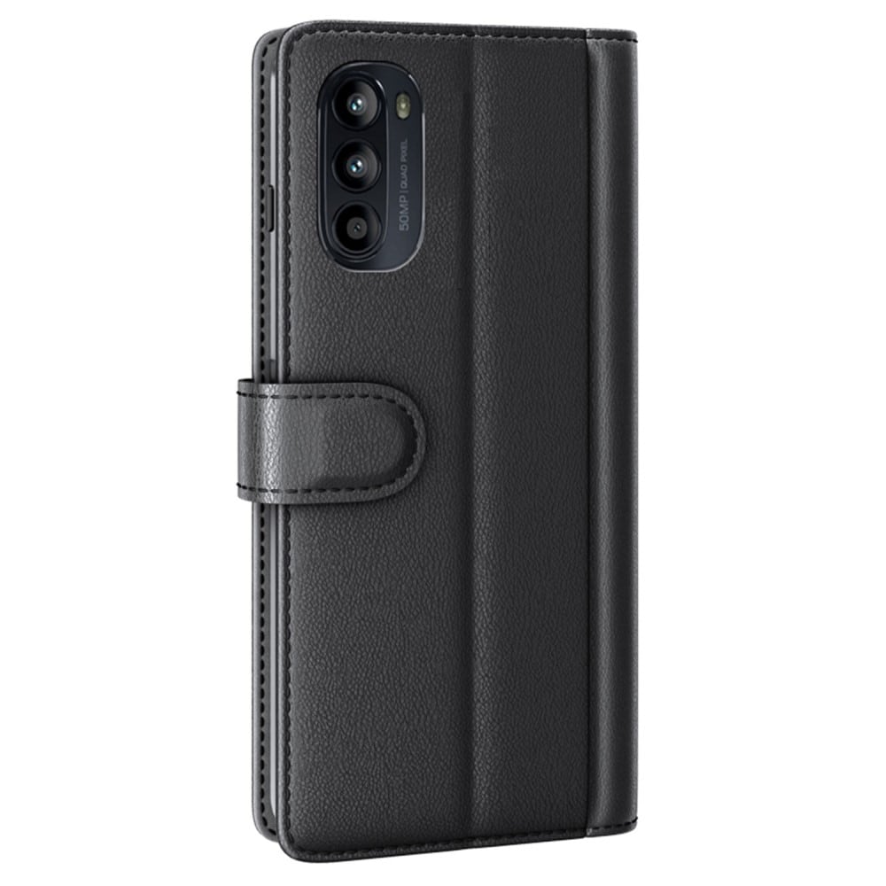 Motorola Moto G82/Moto G52 Plånboksfodral i Äkta Läder, Svart
