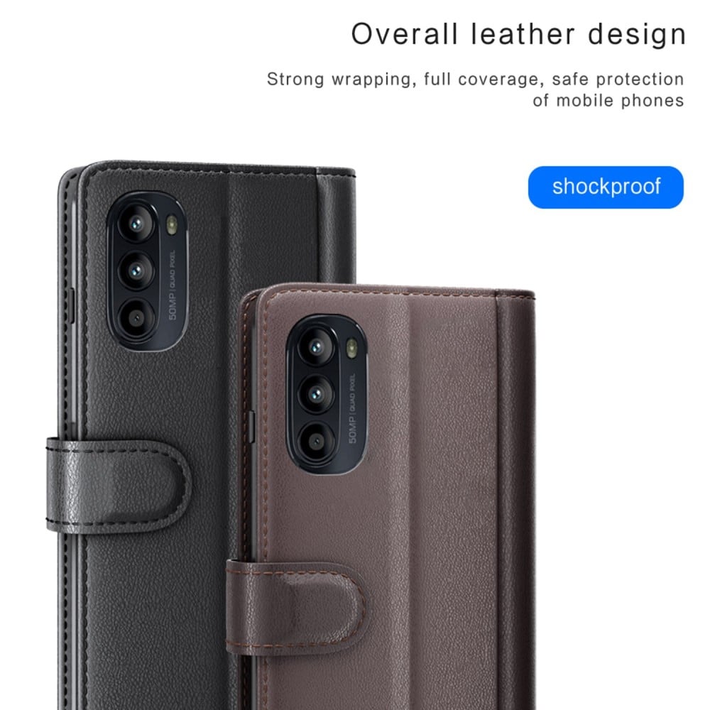 Motorola Moto G82/Moto G52 Plånboksfodral i Äkta Läder, Svart