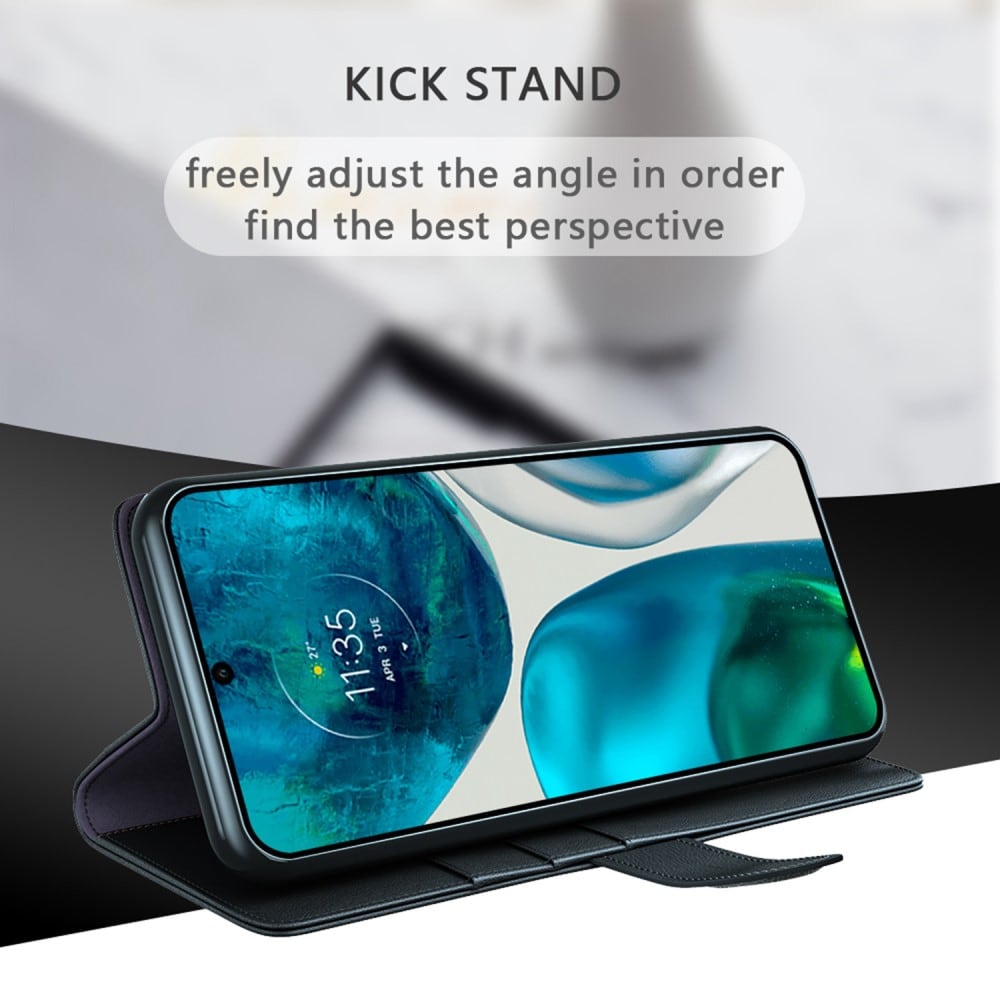 Motorola Moto G82/Moto G52 Plånboksfodral i Äkta Läder, Svart