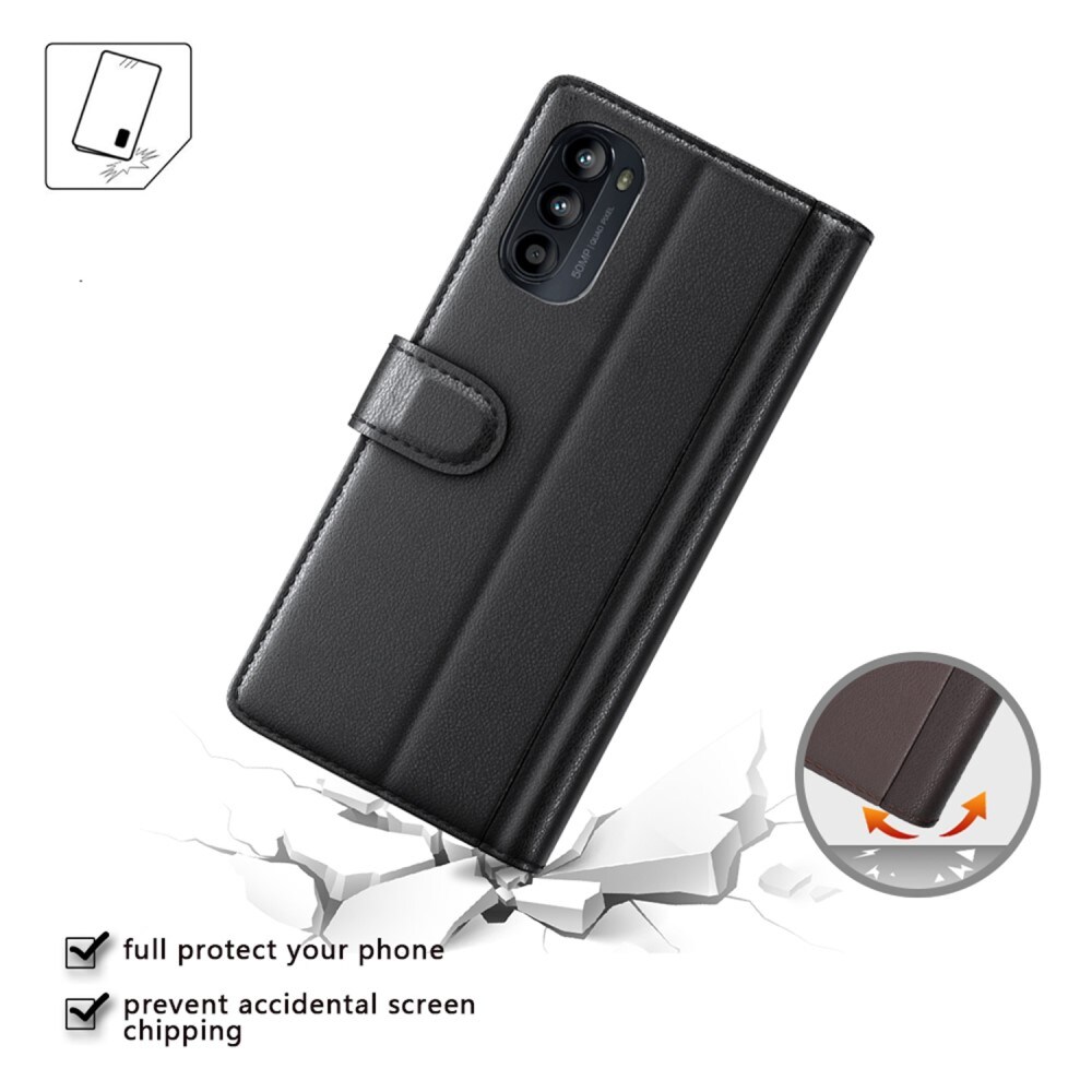 Motorola Moto G82/Moto G52 Plånboksfodral i Äkta Läder, Svart