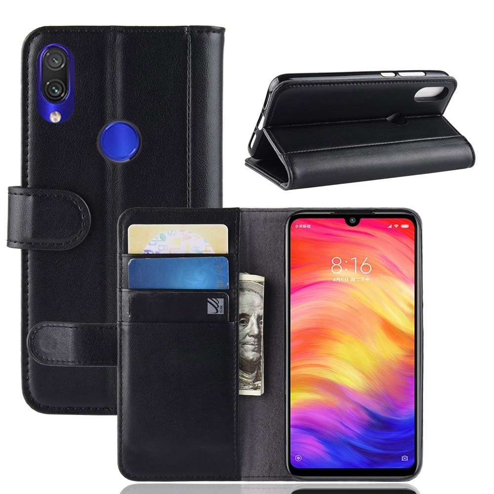 Xiaomi Redmi Note 7 Plånboksfodral i Äkta Läder, Svart