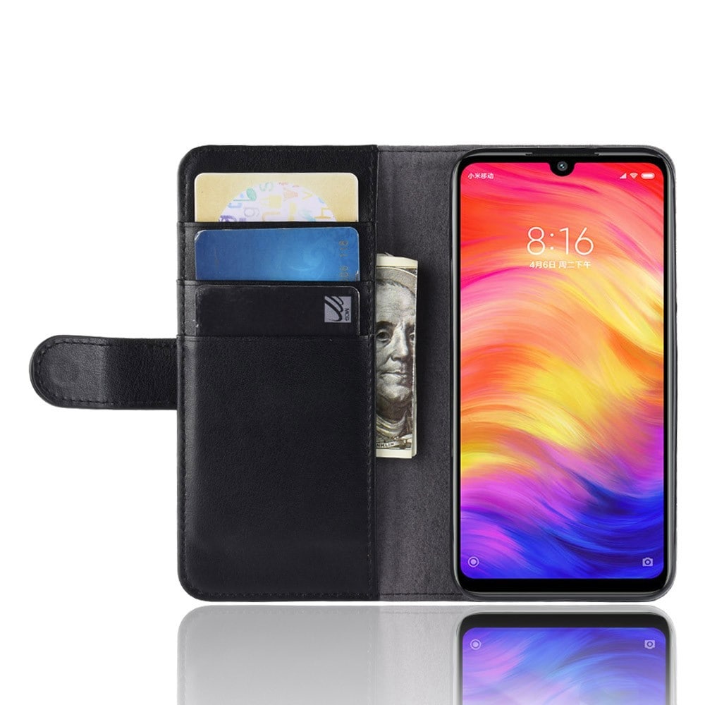 Xiaomi Redmi Note 7 Plånboksfodral i Äkta Läder, Svart