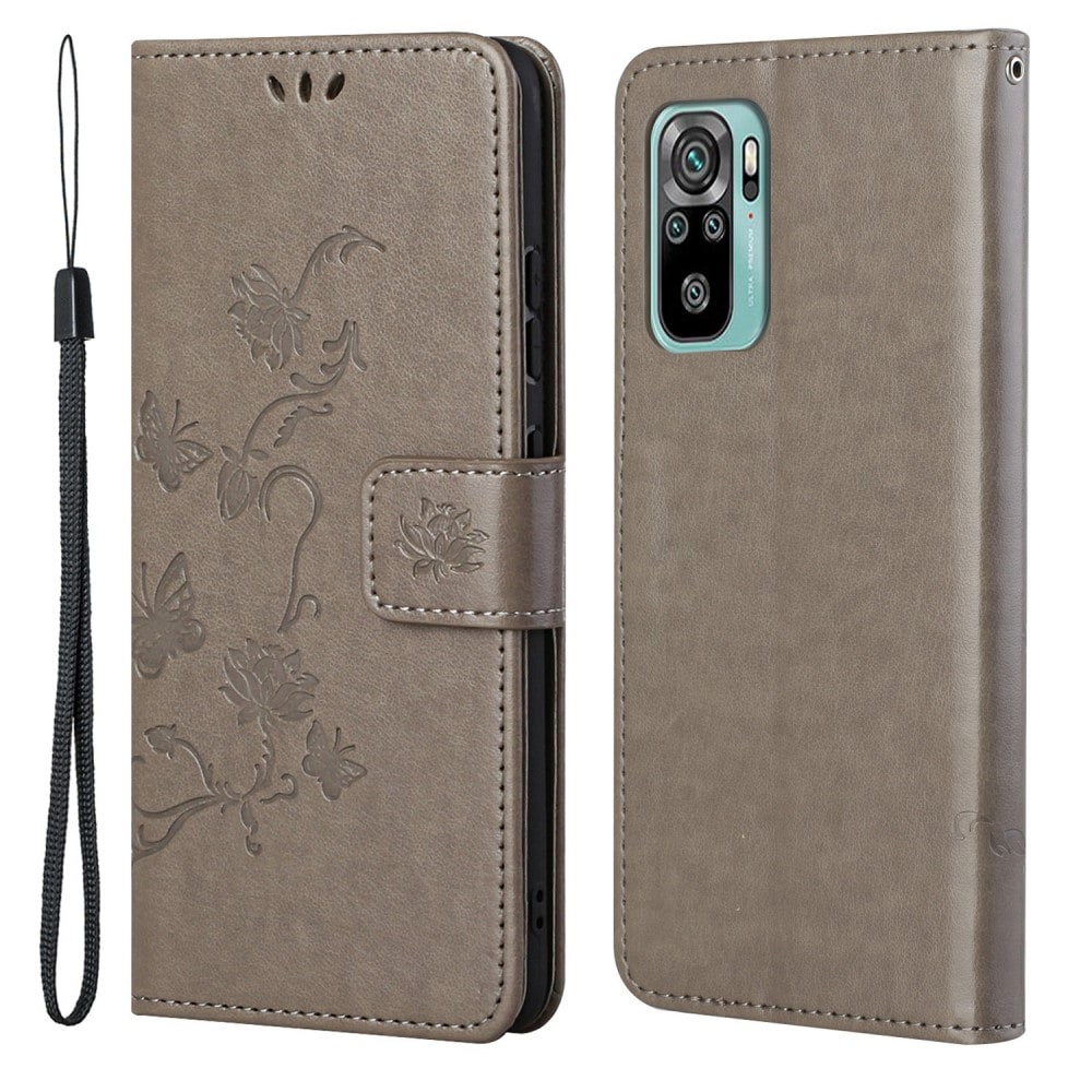 Xiaomi Redmi 10 Mobilfodral med fjärilar, Grå