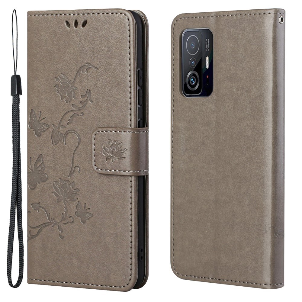 Xiaomi 11T/11T Pro Mobilfodral med fjärilar, Grå