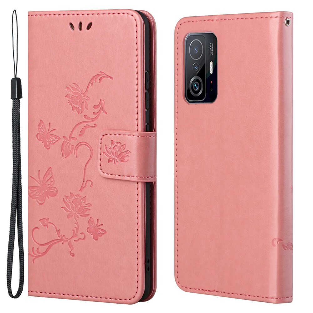 Xiaomi 11T/11T Pro Mobilfodral med fjärilar, Rosa