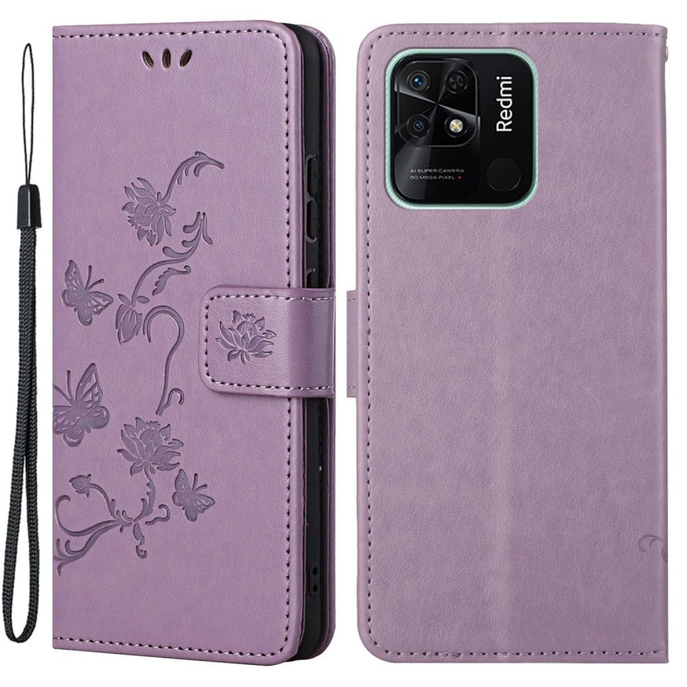 Xiaomi Redmi 10C Mobilfodral med fjärilar, Lila