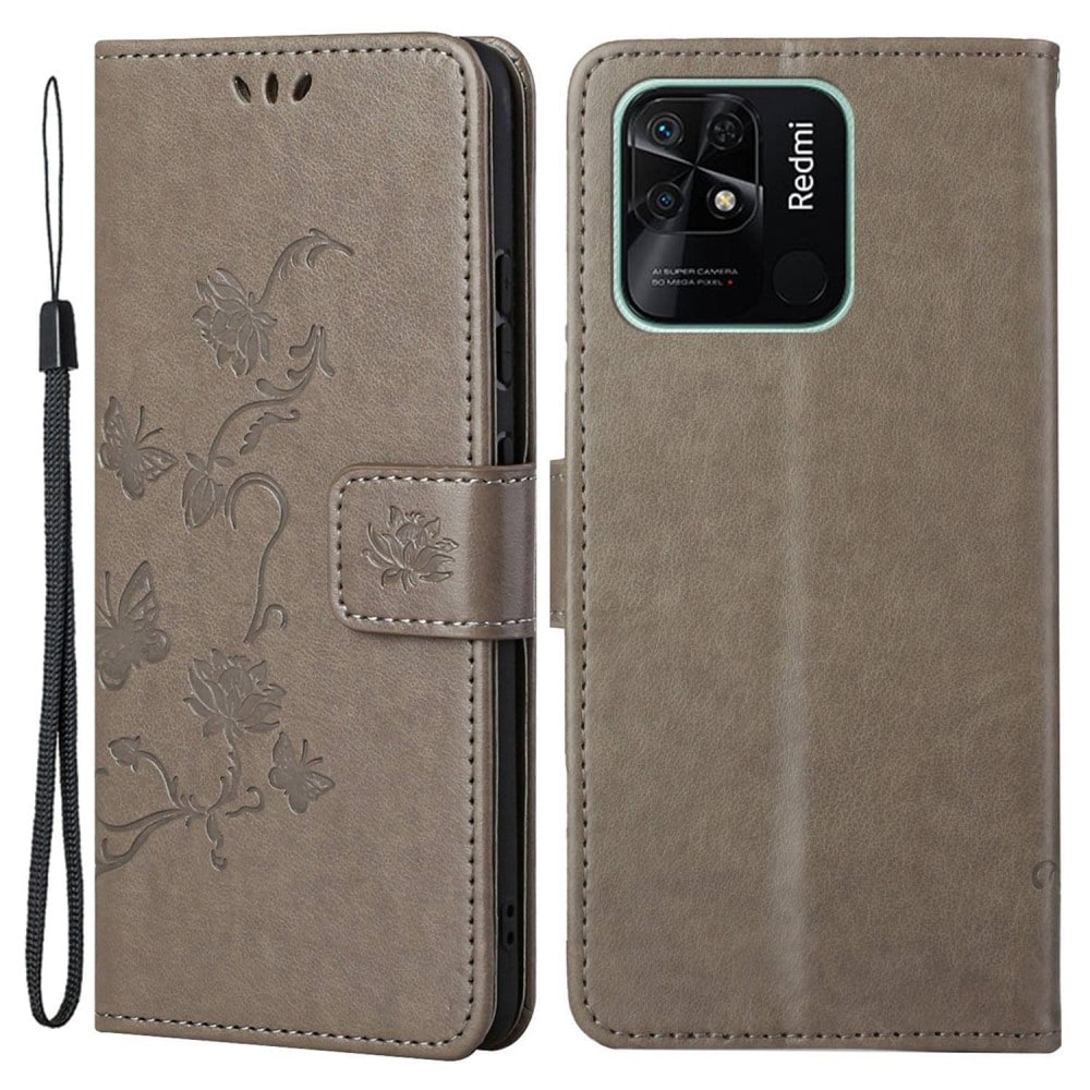 Xiaomi Redmi 10C Mobilfodral med fjärilar, Grå