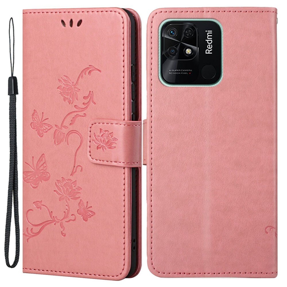 Xiaomi Redmi 10C Mobilfodral med fjärilar, Rosa
