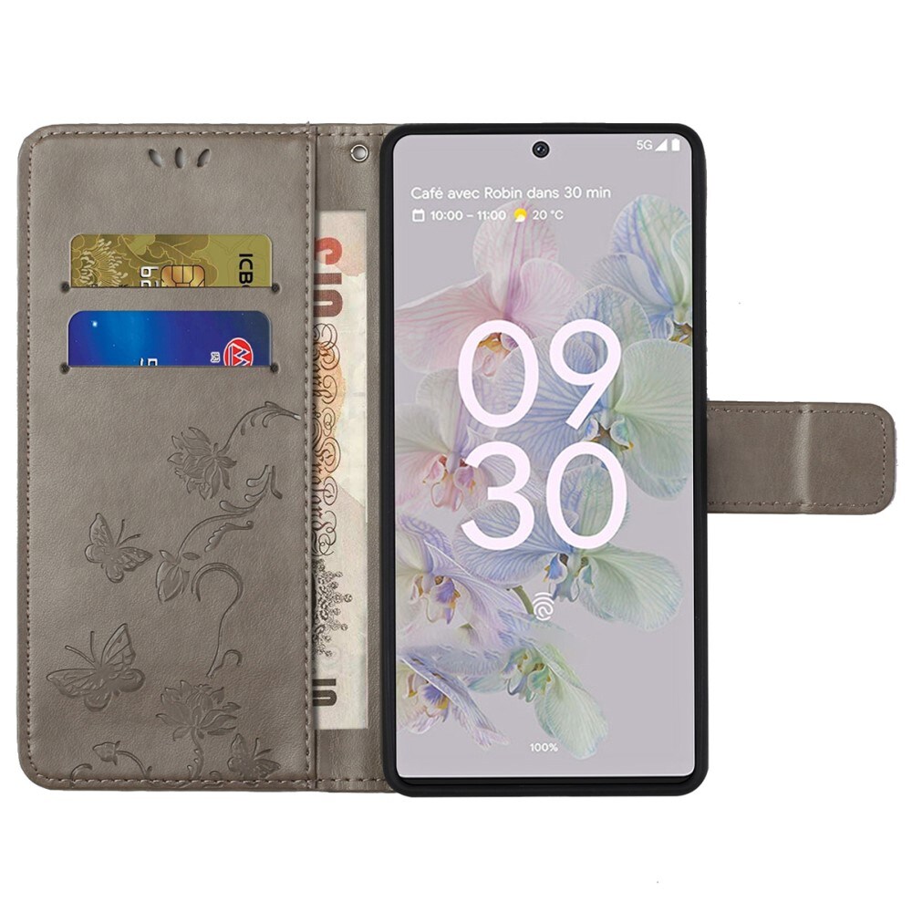 Google Pixel 6a Mobilfodral med fjärilar, Grå