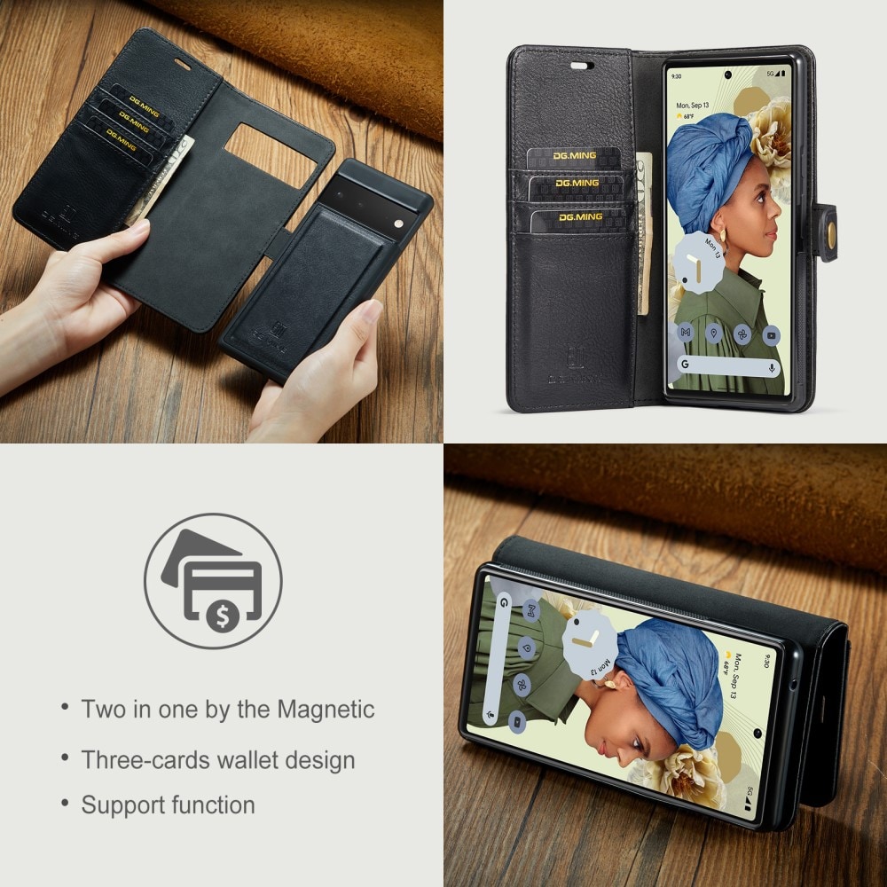 Google Pixel 6 Pro Plånboksfodral med avtagbart skal, Black