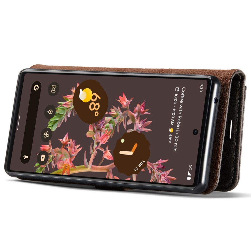 Google Pixel 6 Plånboksfodral med avtagbart skal, Brown