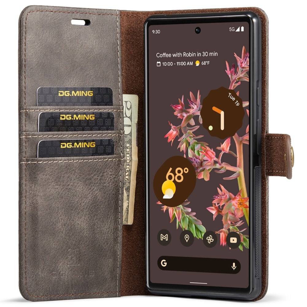 Google Pixel 6 Plånboksfodral med avtagbart skal, Brown