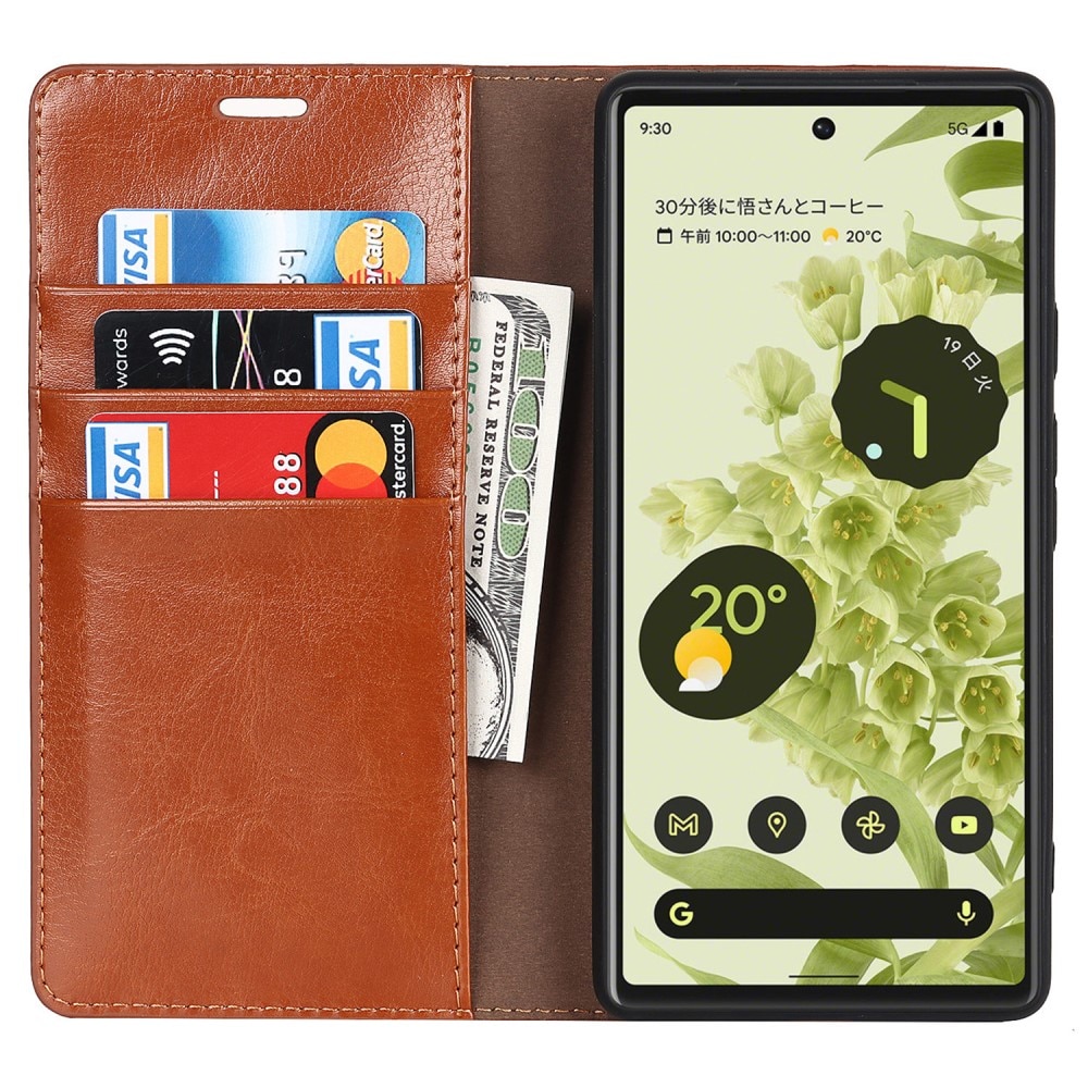 Google Pixel 6a Smidigt mobilfodral i äkta läder, Brun
