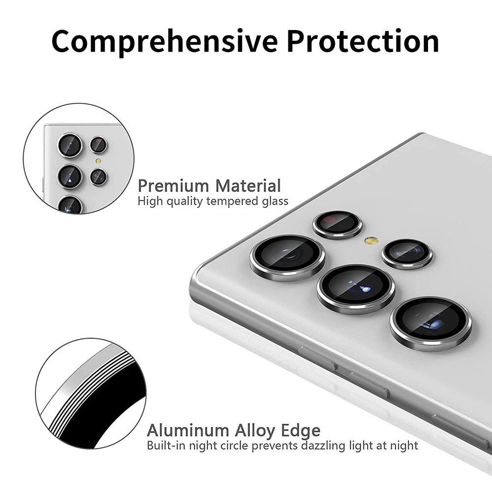 Samsung Galaxy S22 Ultra Linsskydd i glas & aluminium, silver