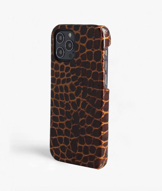 iPhone 12/iPhone 12 Pro Skal Small Croco Brun