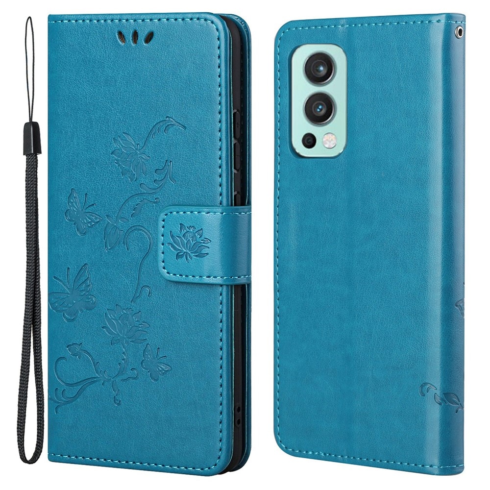 OnePlus Nord 2 5G Mobilfodral med fjärilar, blå