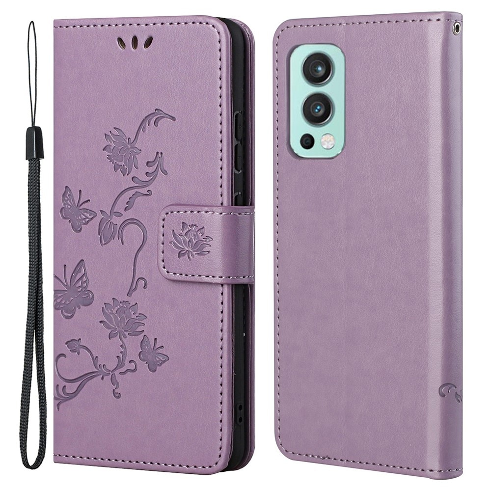 OnePlus Nord 2 5G Mobilfodral med fjärilar, lila