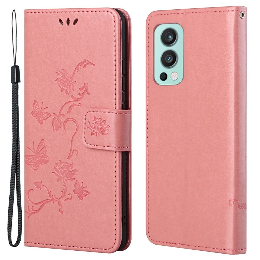 OnePlus Nord 2 5G Mobilfodral med fjärilar, rosa
