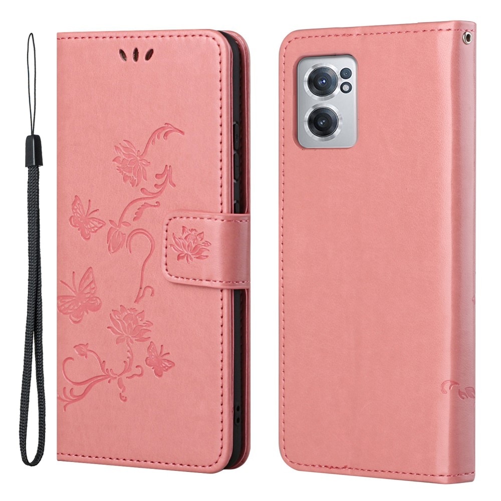 OnePlus Nord CE 2 5G Mobilfodral med fjärilar, rosa
