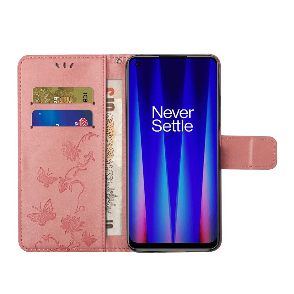  OnePlus Nord CE 5G Mobilfodral med fjärilar, Rosa