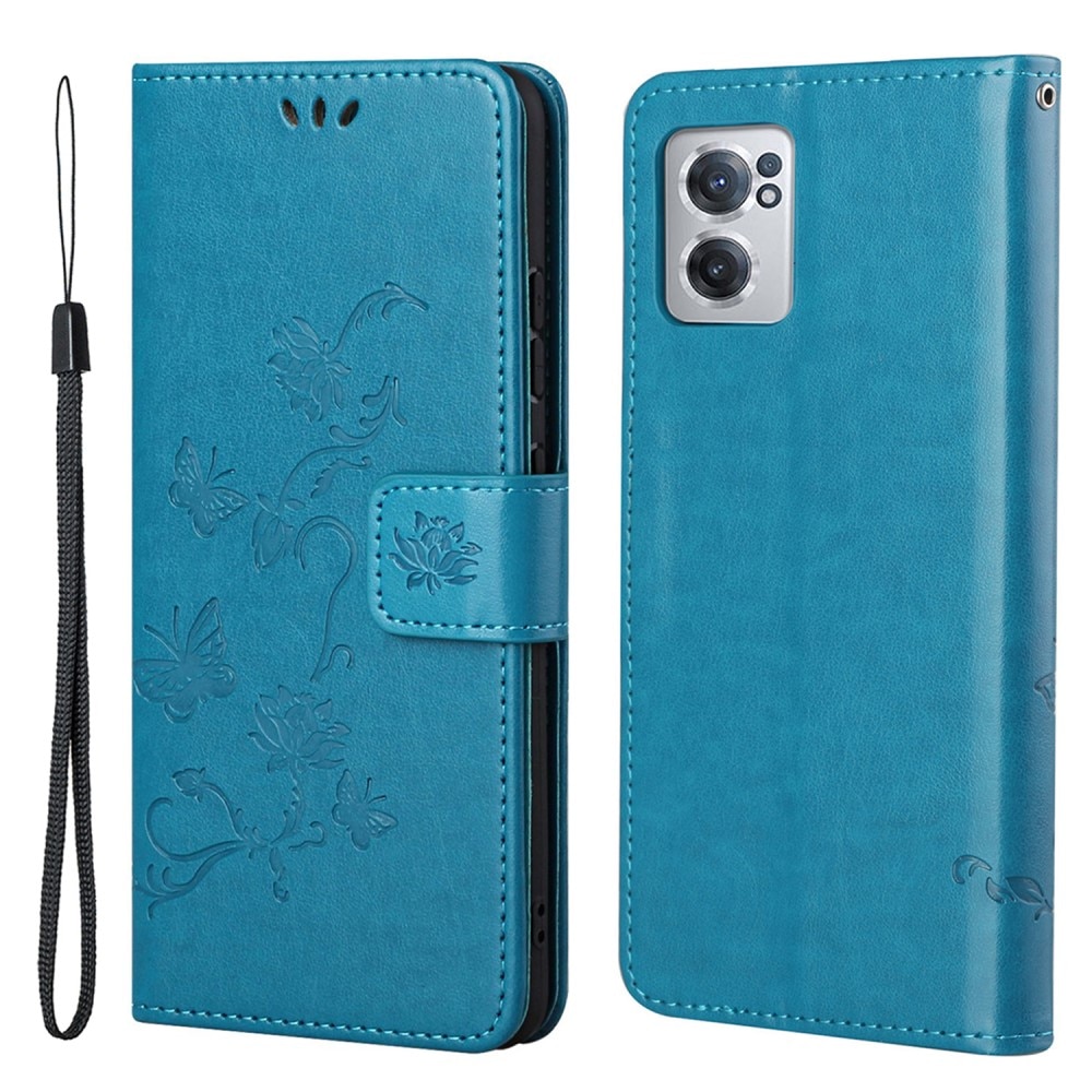 OnePlus Nord CE 2 5G Mobilfodral med fjärilar, blå