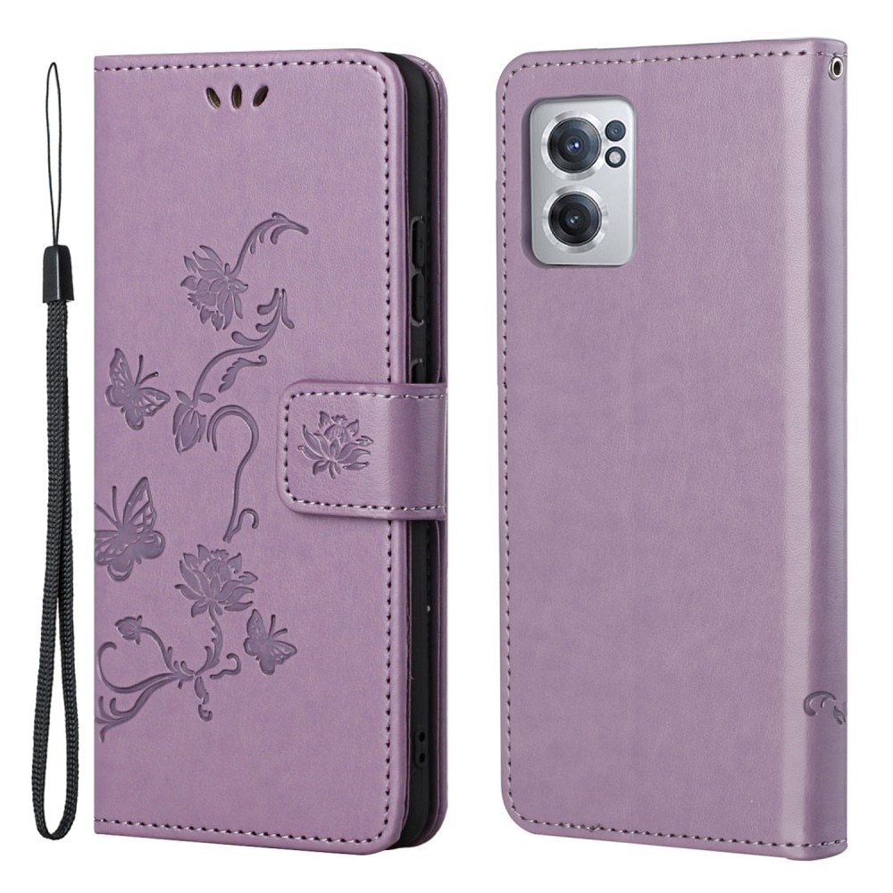 OnePlus Nord CE 2 5G Mobilfodral med fjärilar, lila