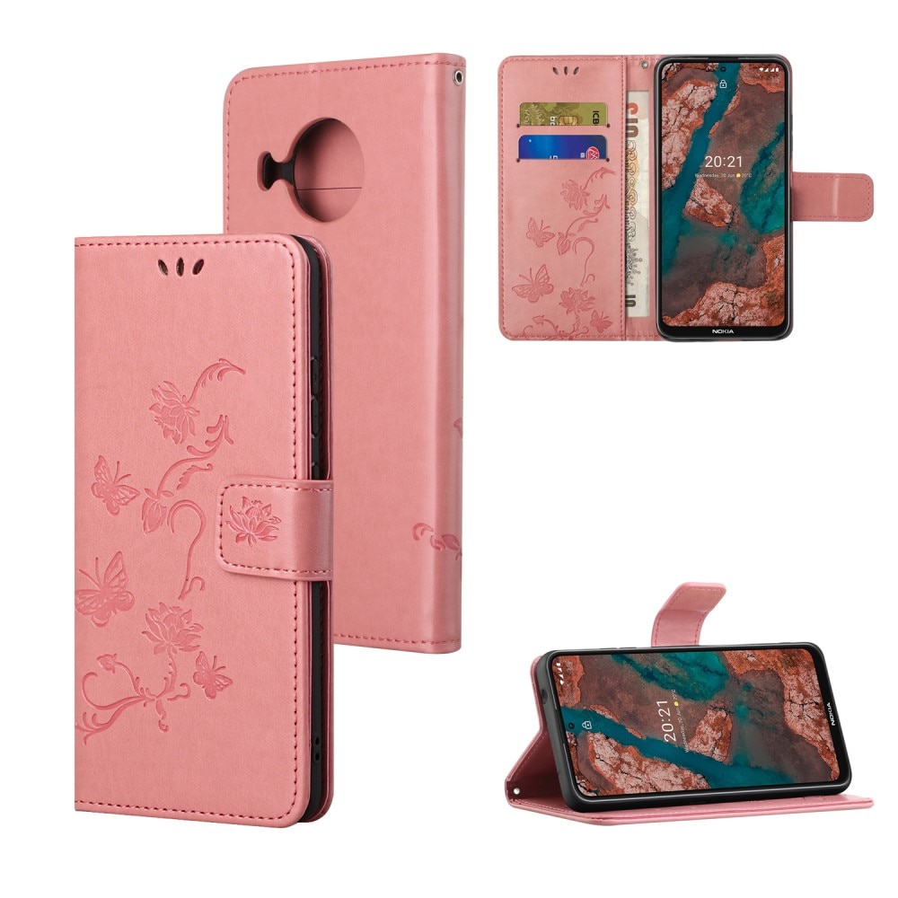 Nokia X10/X20 Mobilfodral med fjärilar, rosa