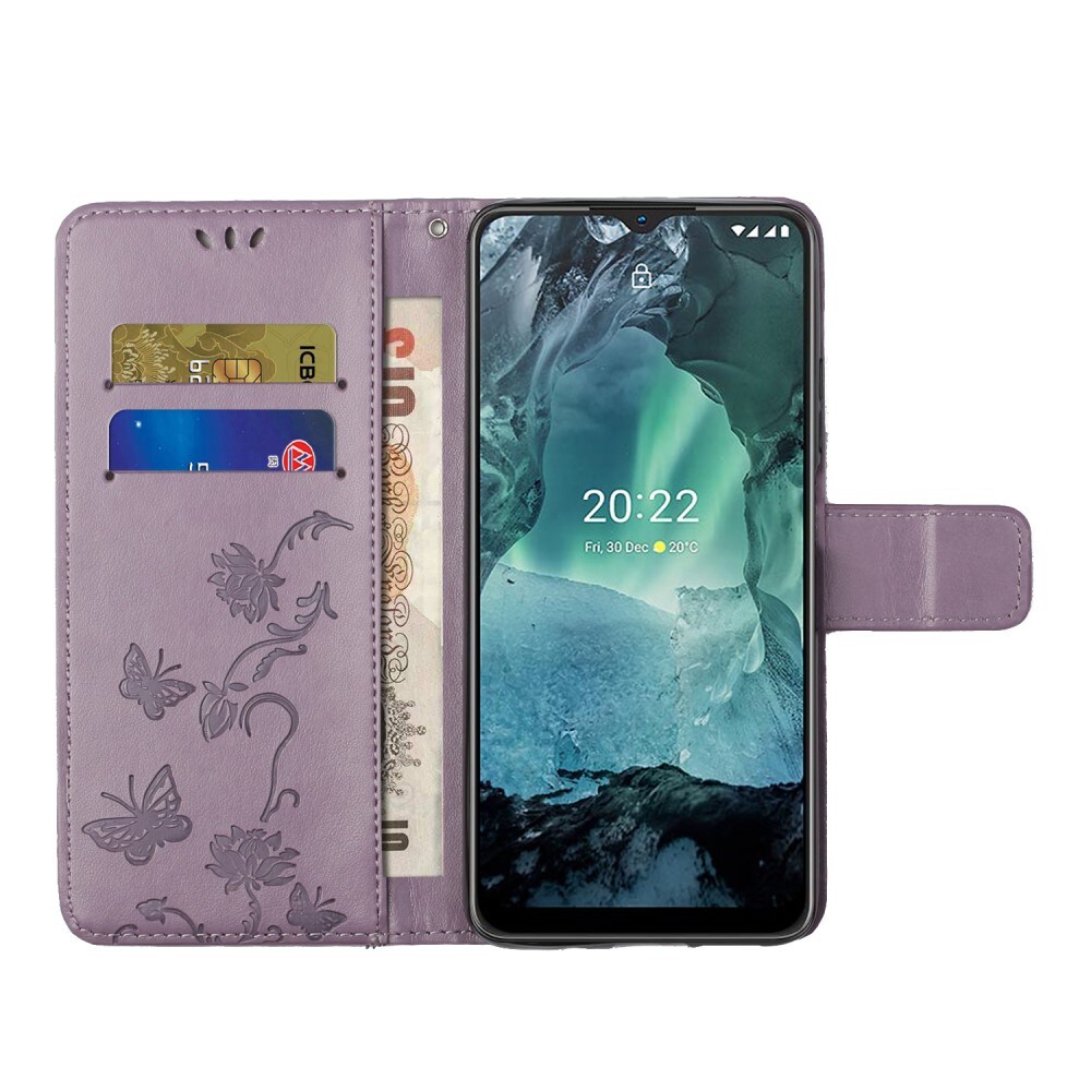  Nokia G11/Nokia G21 Mobilfodral med fjärilar, Lila