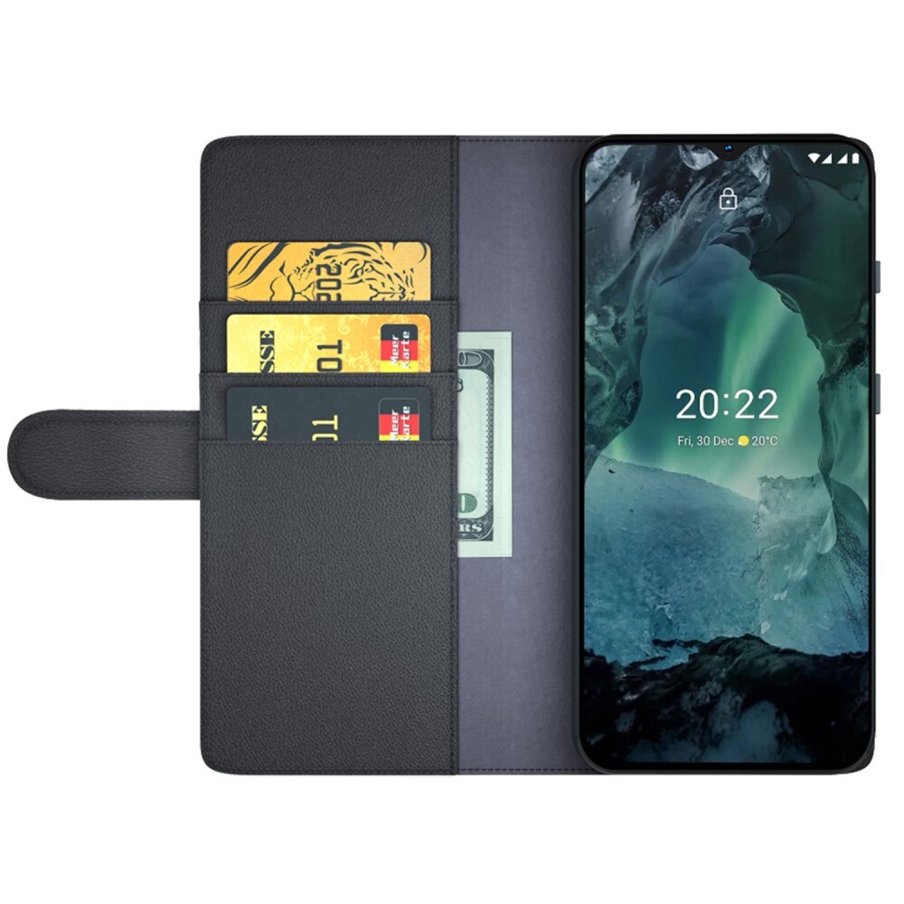  Nokia G11/Nokia G21 Plånboksfodral i Äkta Läder, Svart