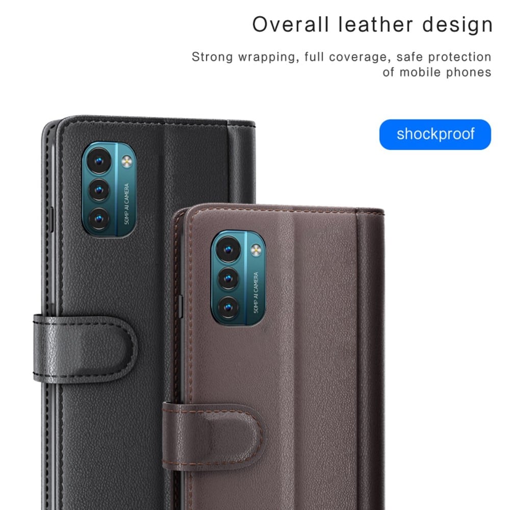  Nokia G11/Nokia G21 Plånboksfodral i Äkta Läder, Svart