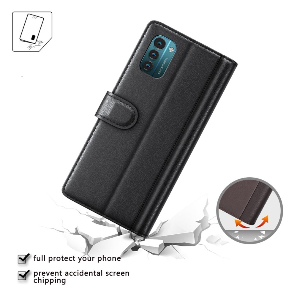  Nokia G11/Nokia G21 Plånboksfodral i Äkta Läder, Svart