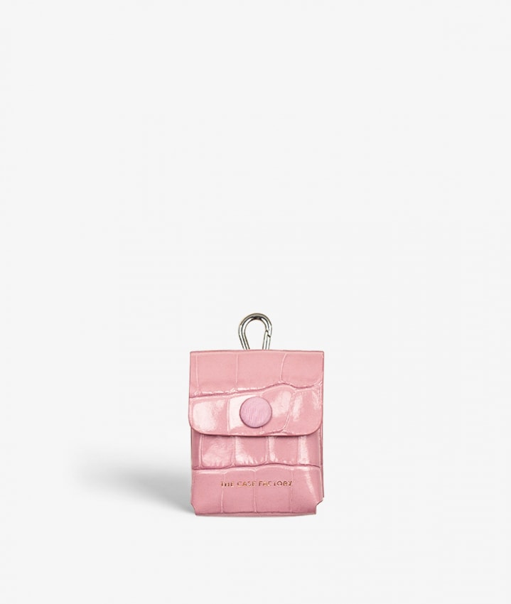 Fästbart AirPod Läder Fodral Croco Pastell Rosa