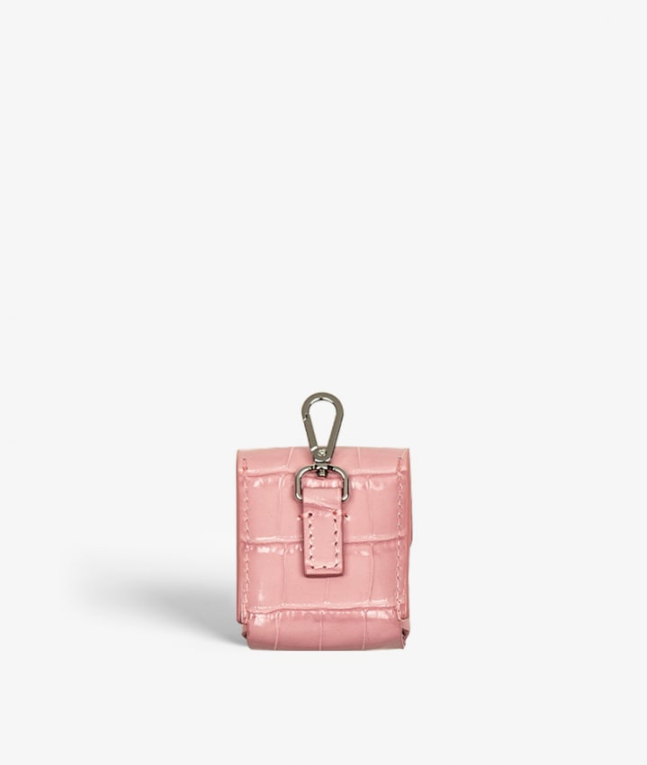 Fästbart AirPod Läder Fodral Croco Pastell Rosa