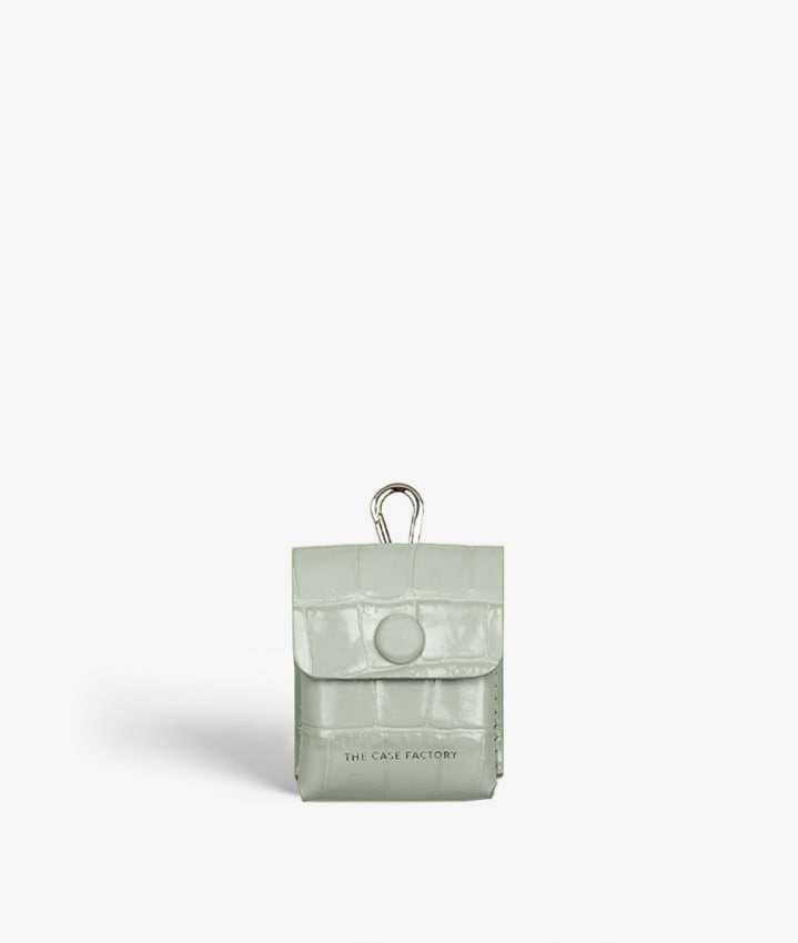 Fästbart AirPod Läder Fodral Croco Pastell Teal
