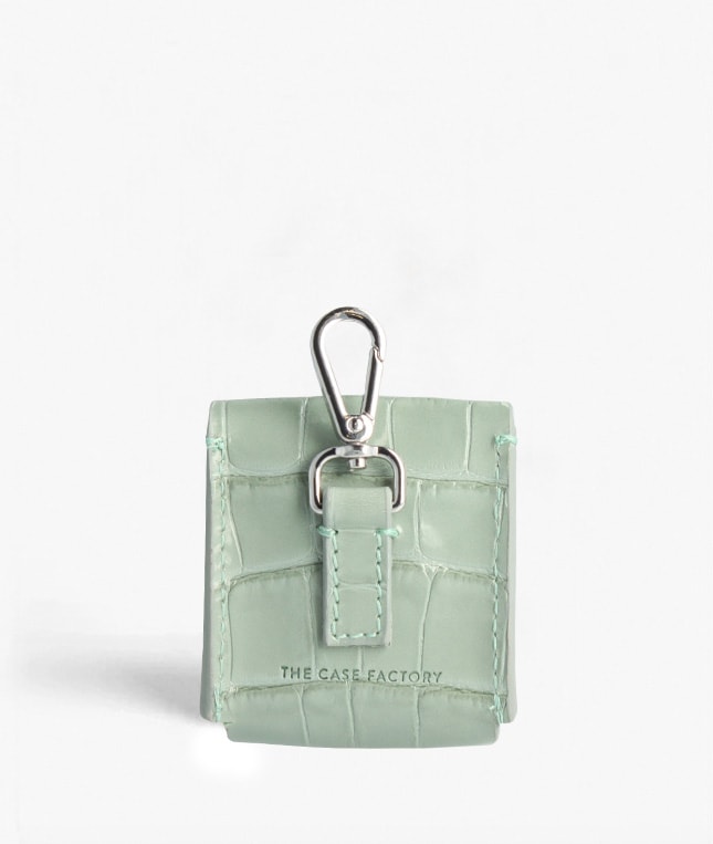 Fästbart AirPod Läder Fodral Croco Pastell Teal