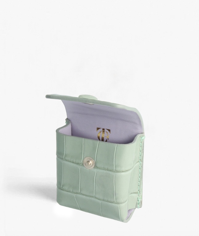 Fästbart AirPod Läder Fodral Croco Pastell Teal