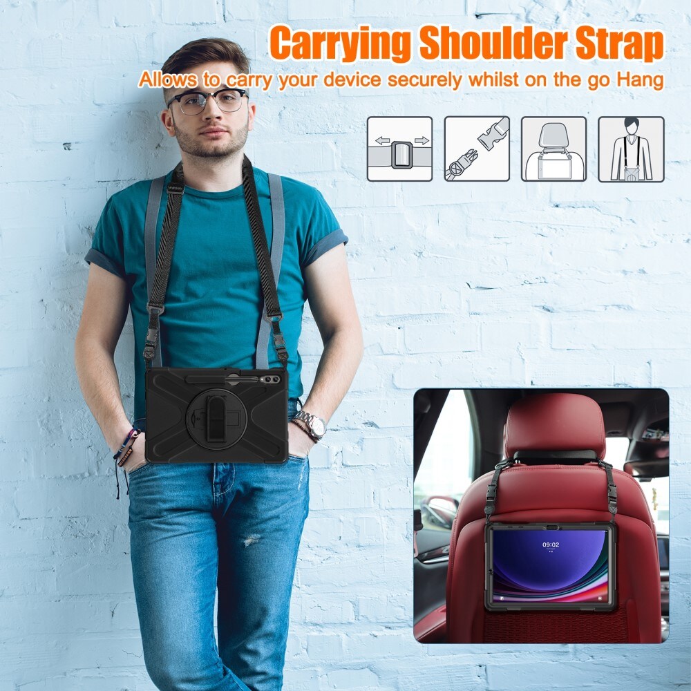 Samsung Galaxy Tab S7 Plus Tufft hybridskal med axelrem Svart