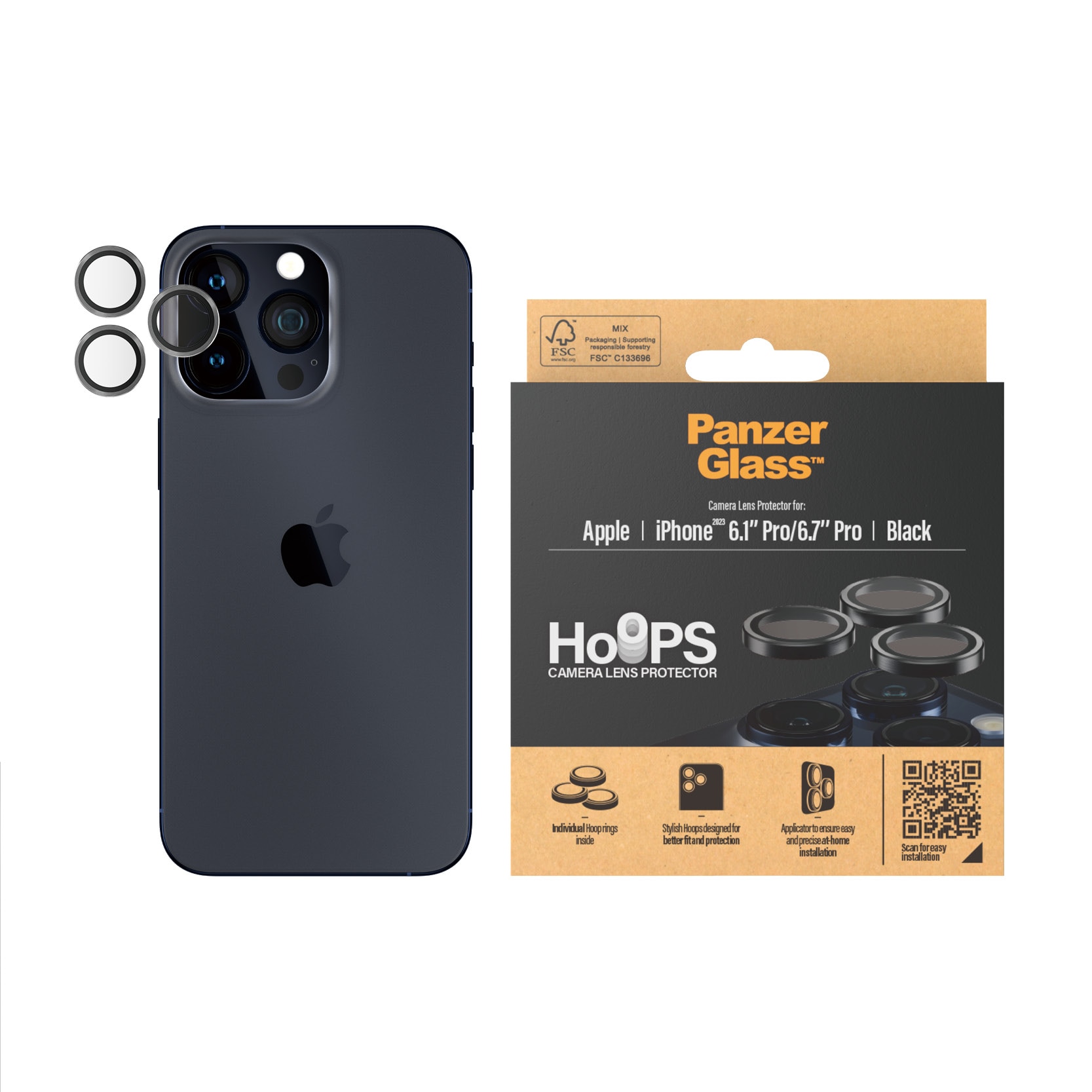 iPhone 15 Pro Max Hoops linsskydd med aluminiumram, svart