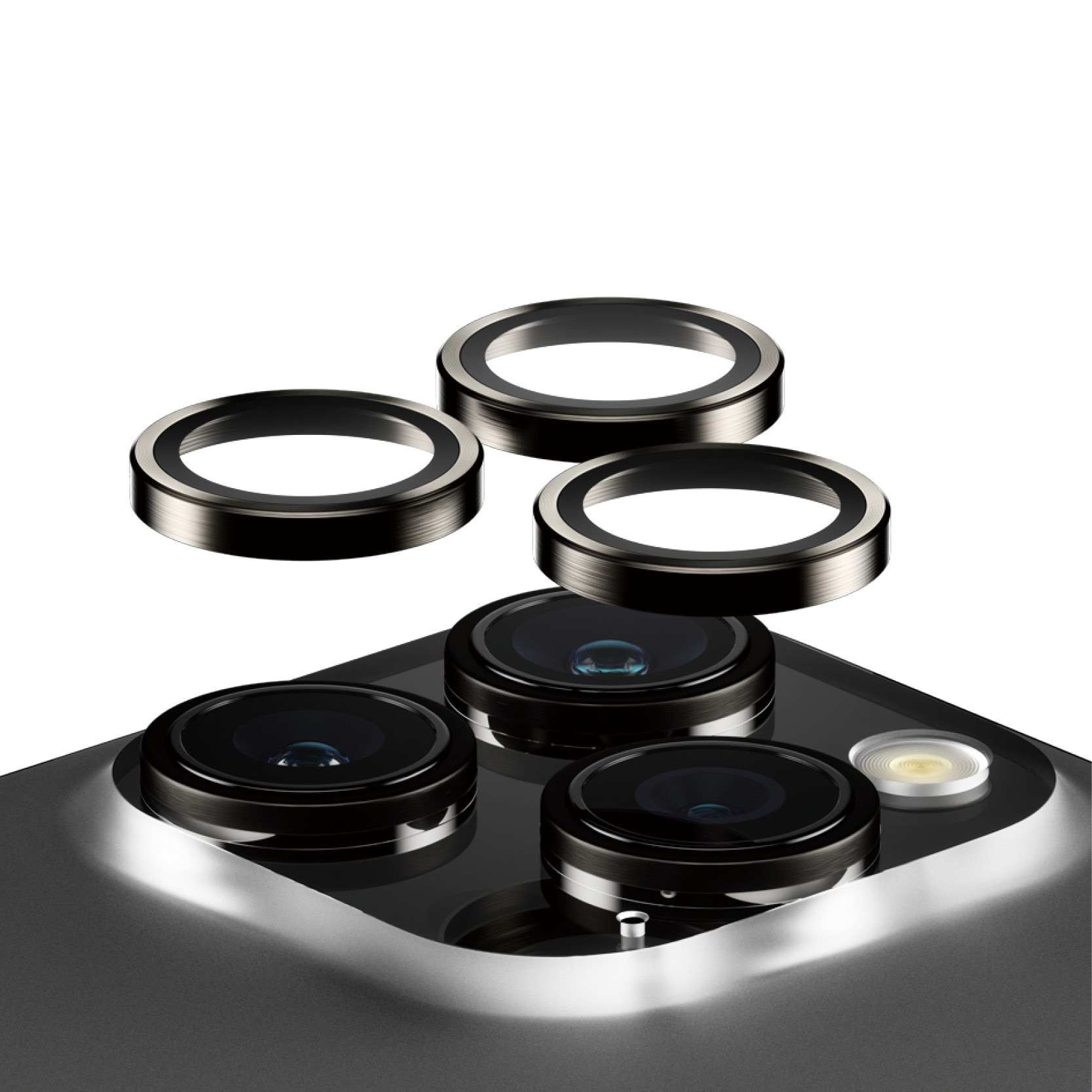 iPhone 15 Pro Hoops linsskydd med aluminiumram, svart