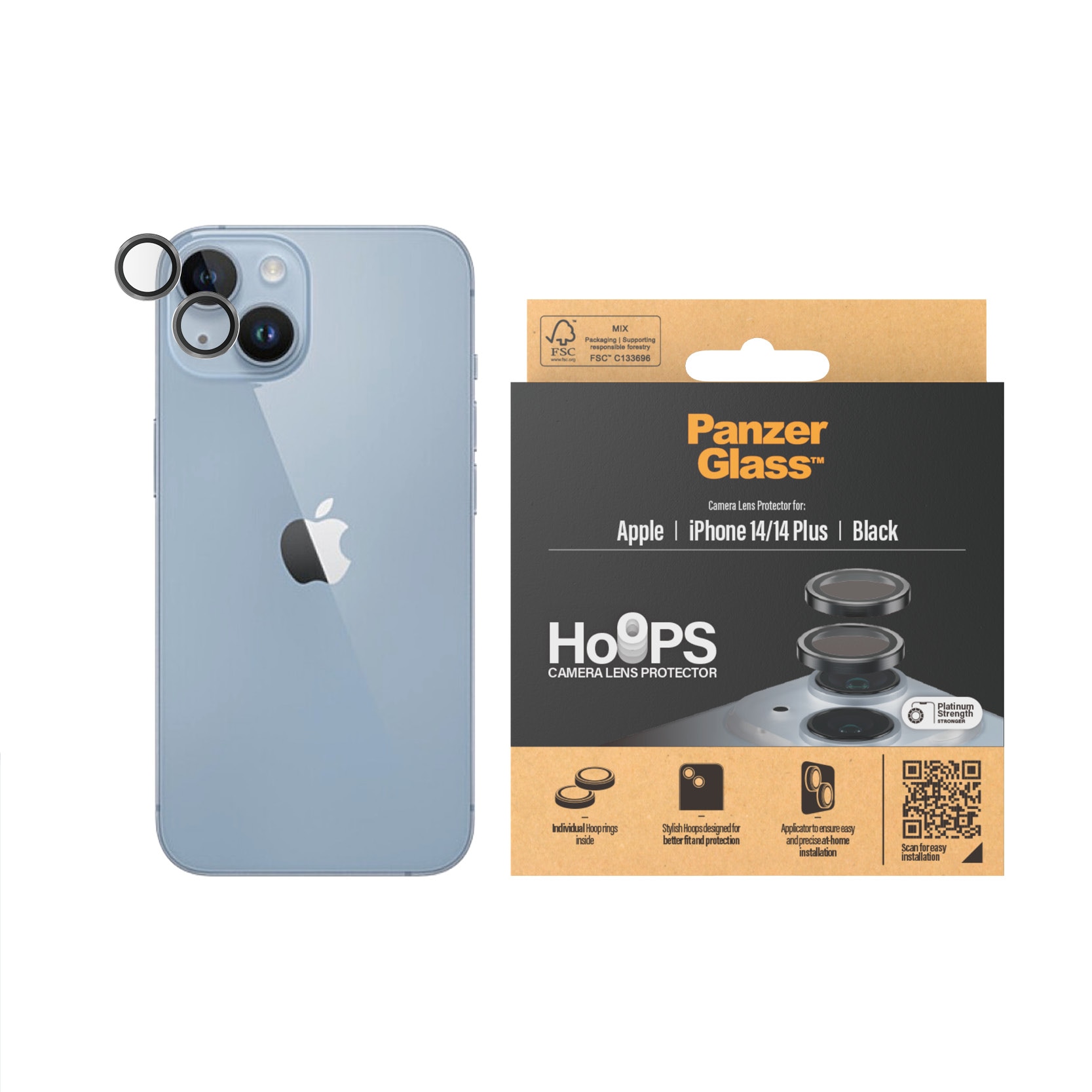iPhone 14 Hoops linsskydd med aluminiumram, svart