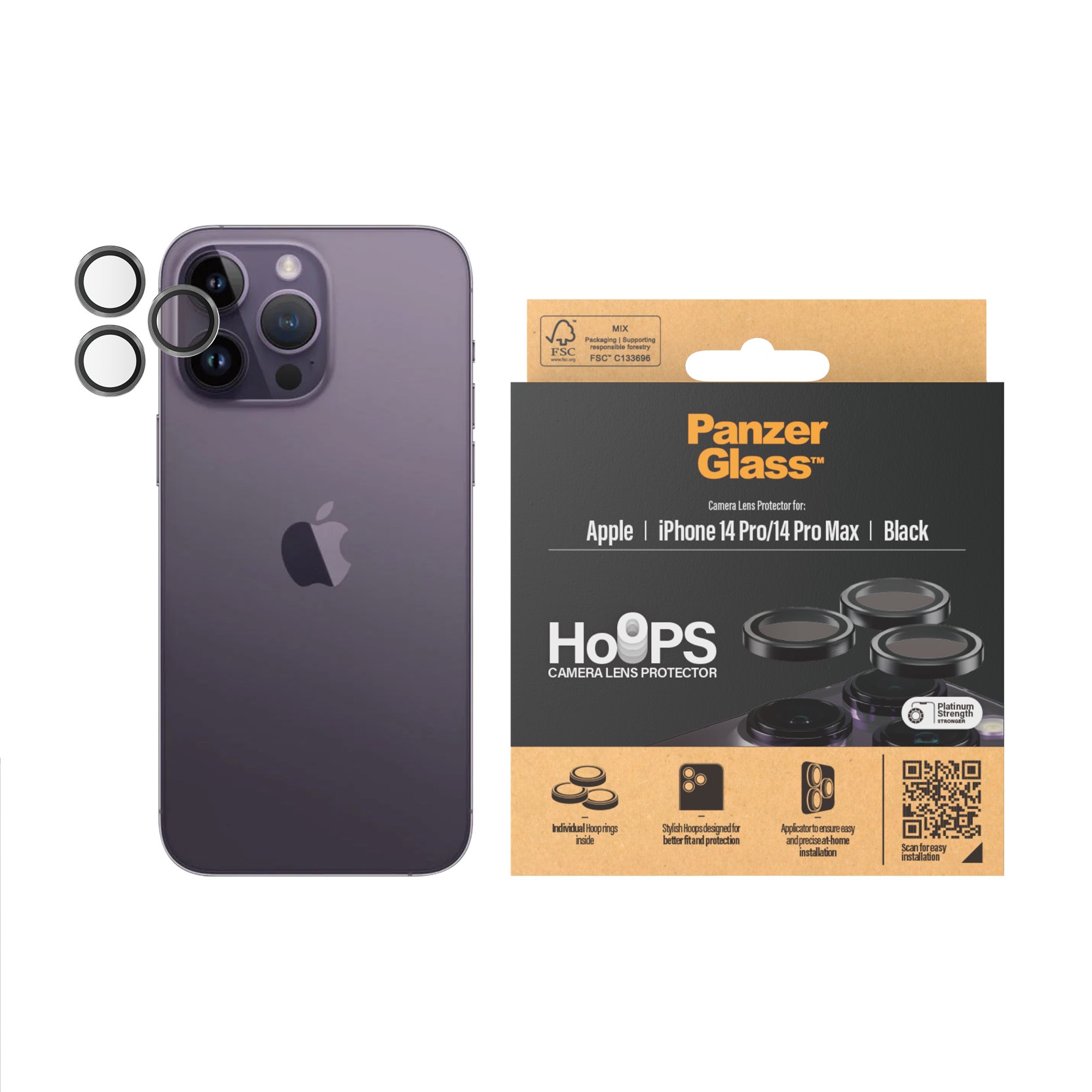 iPhone 14 Pro Hoops linsskydd med aluminiumram, svart