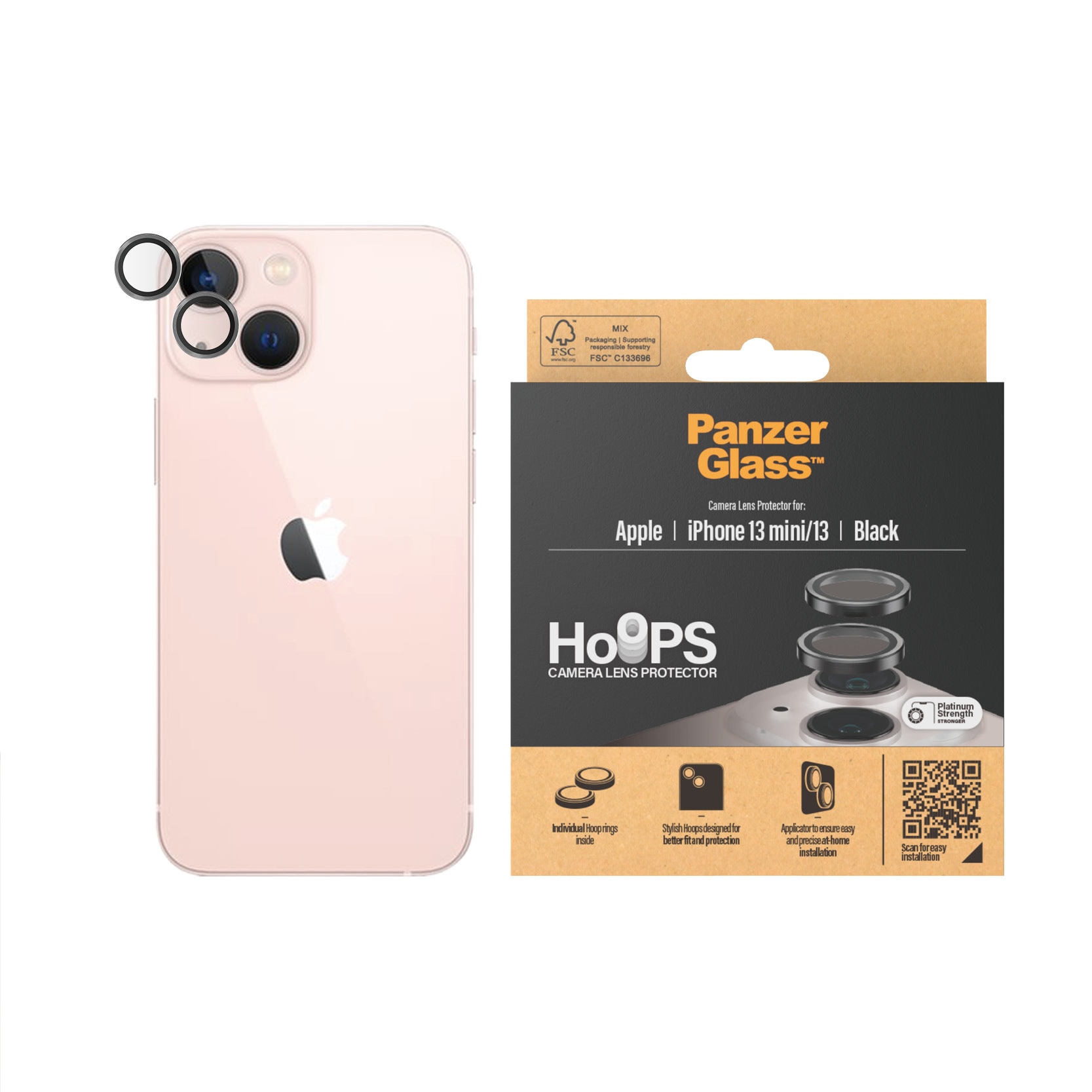 iPhone 13 Mini Hoops linsskydd med aluminiumram, svart