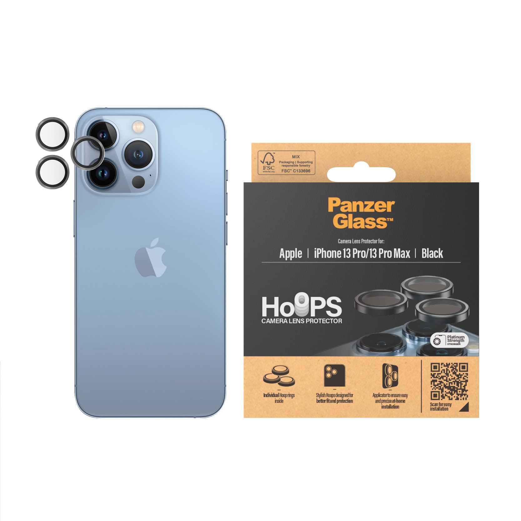 iPhone 13 Pro Max Hoops linsskydd med aluminiumram, svart