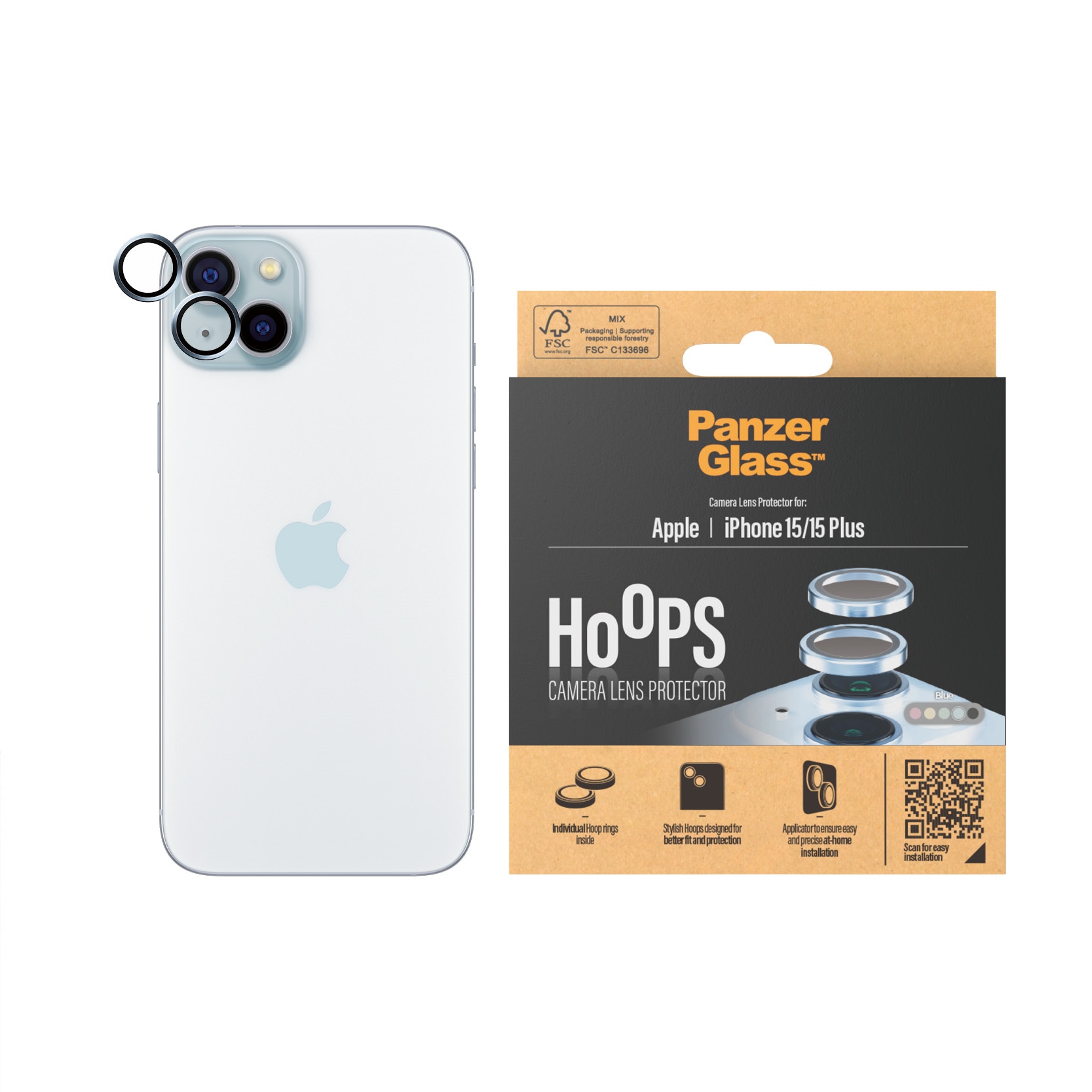iPhone 15 Plus Hoops linsskydd med aluminiumram, Blå