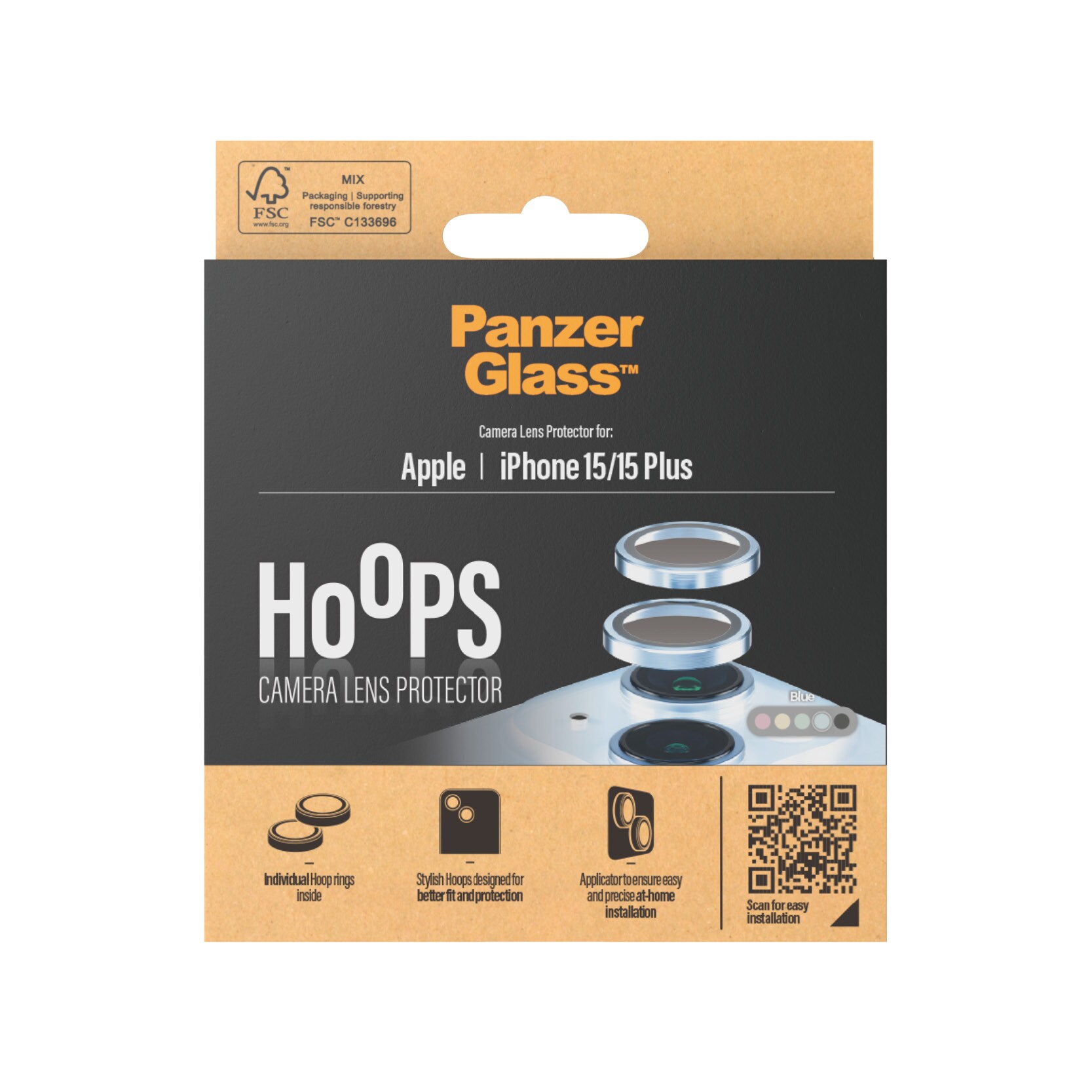 iPhone 15 Plus Hoops linsskydd med aluminiumram, Blå