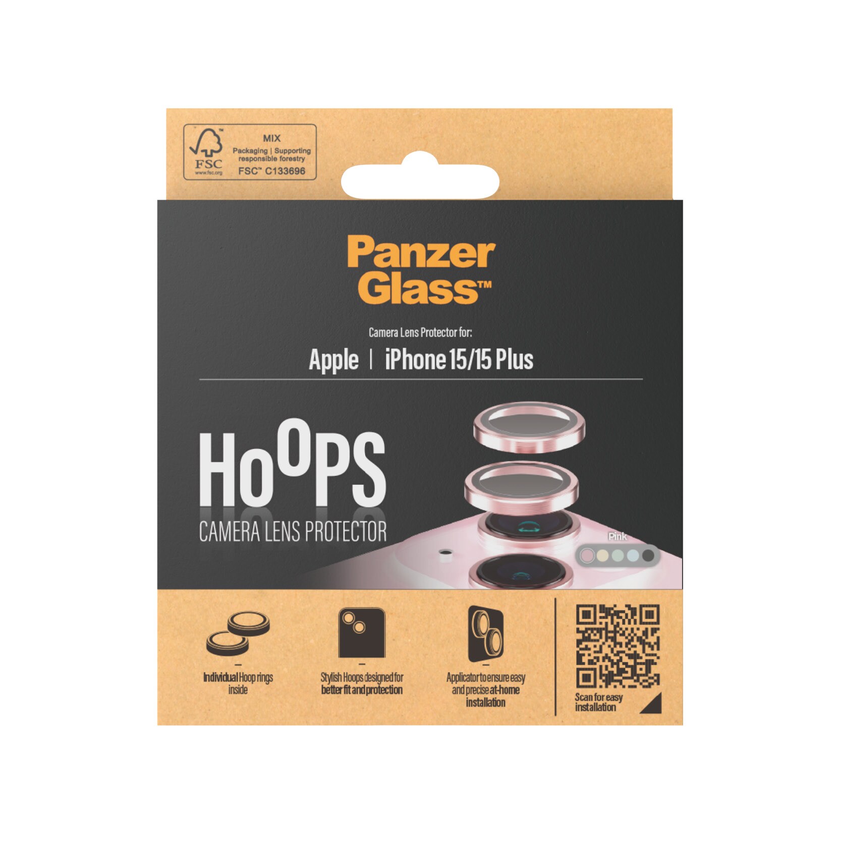 iPhone 15 Hoops linsskydd med aluminiumram, Rosa