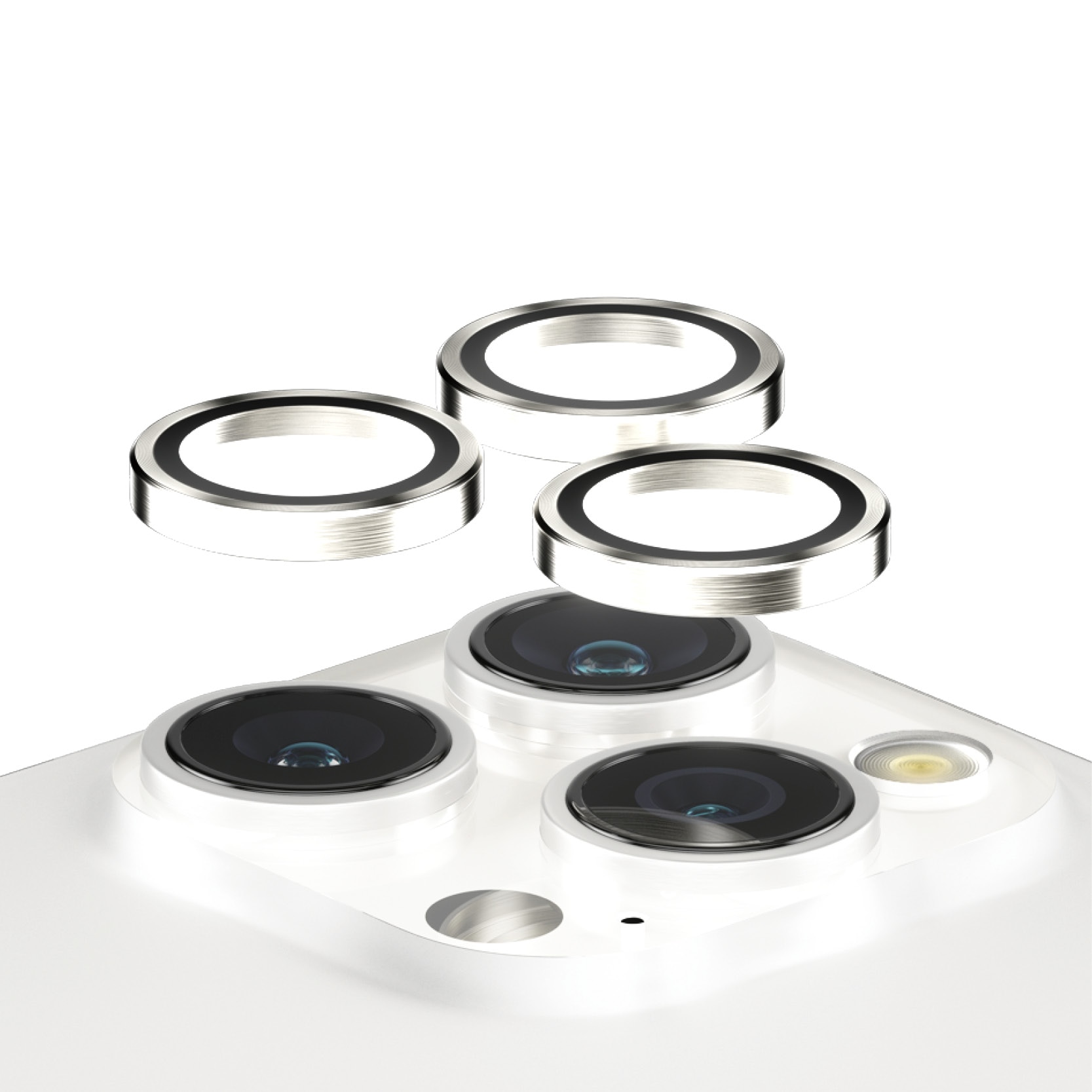 iPhone 15 Pro Max Hoops linsskydd med aluminiumram, vit