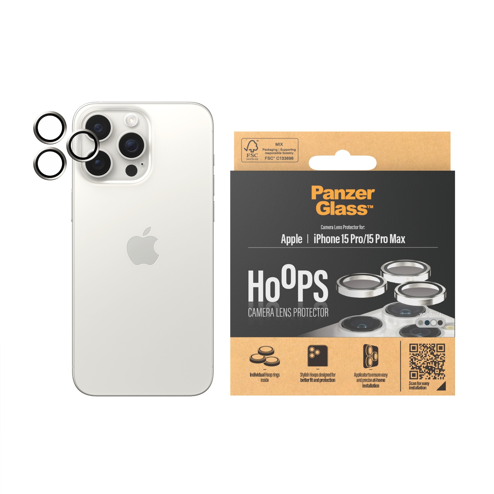 iPhone 15 Pro Hoops linsskydd med aluminiumram, vit