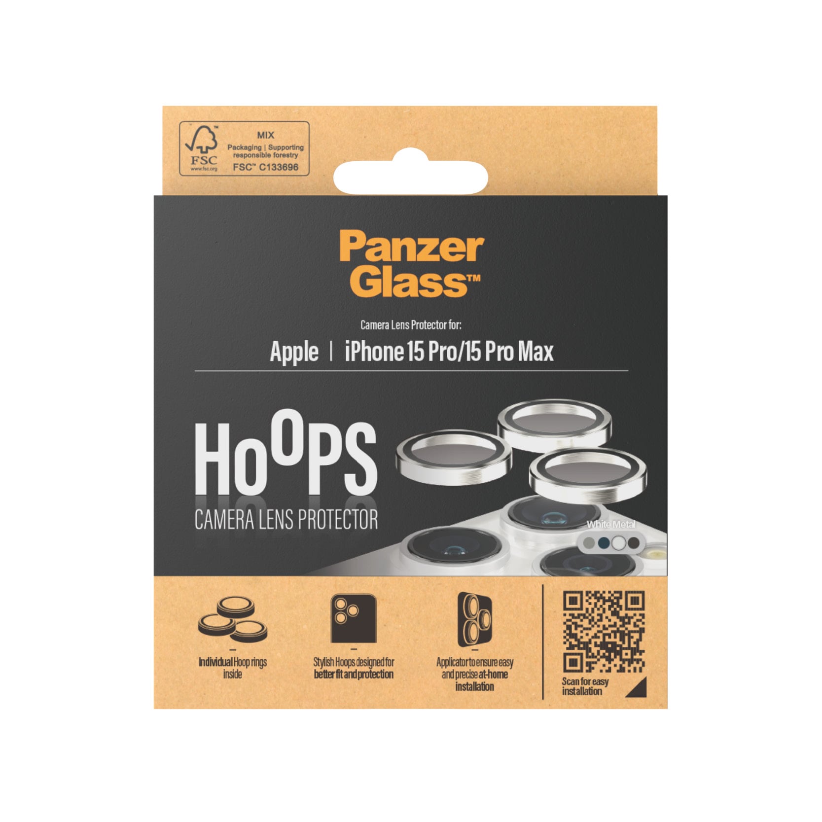 iPhone 15 Pro Hoops linsskydd med aluminiumram, vit